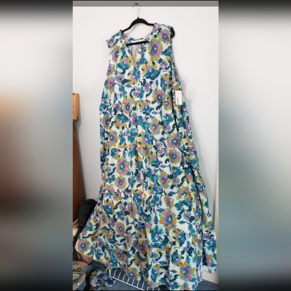 Sonoma Print Dress Blue/Green Cotton Maxi Size 5X